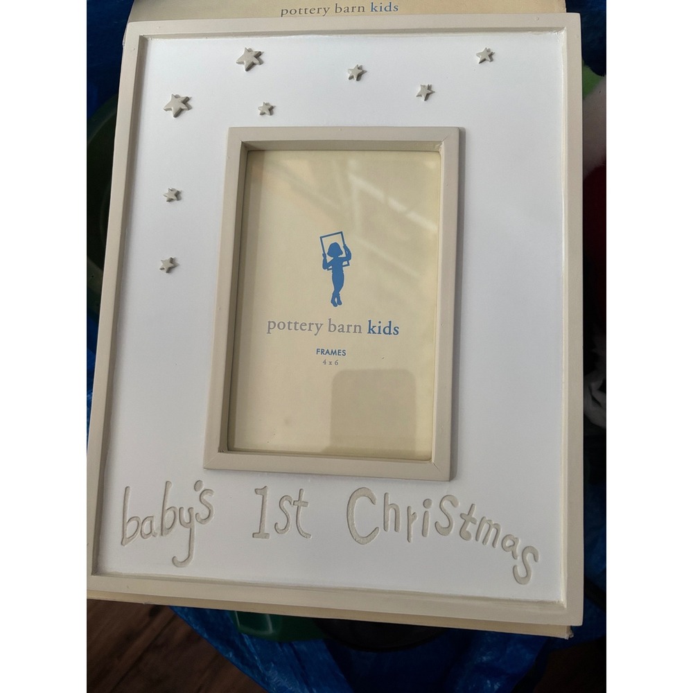 Pottery Barn Kids Babys 1st Christmas Picture Frame holds‎ 4x6 Cream Stars New